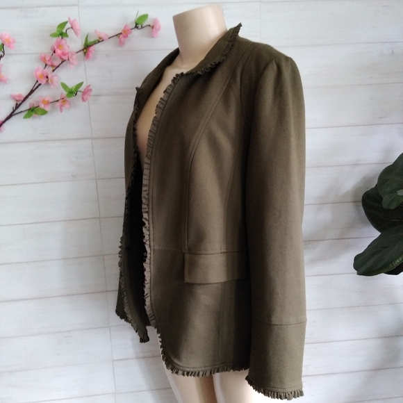 Chico's women's army green open front blazer - Picture 2 of 7